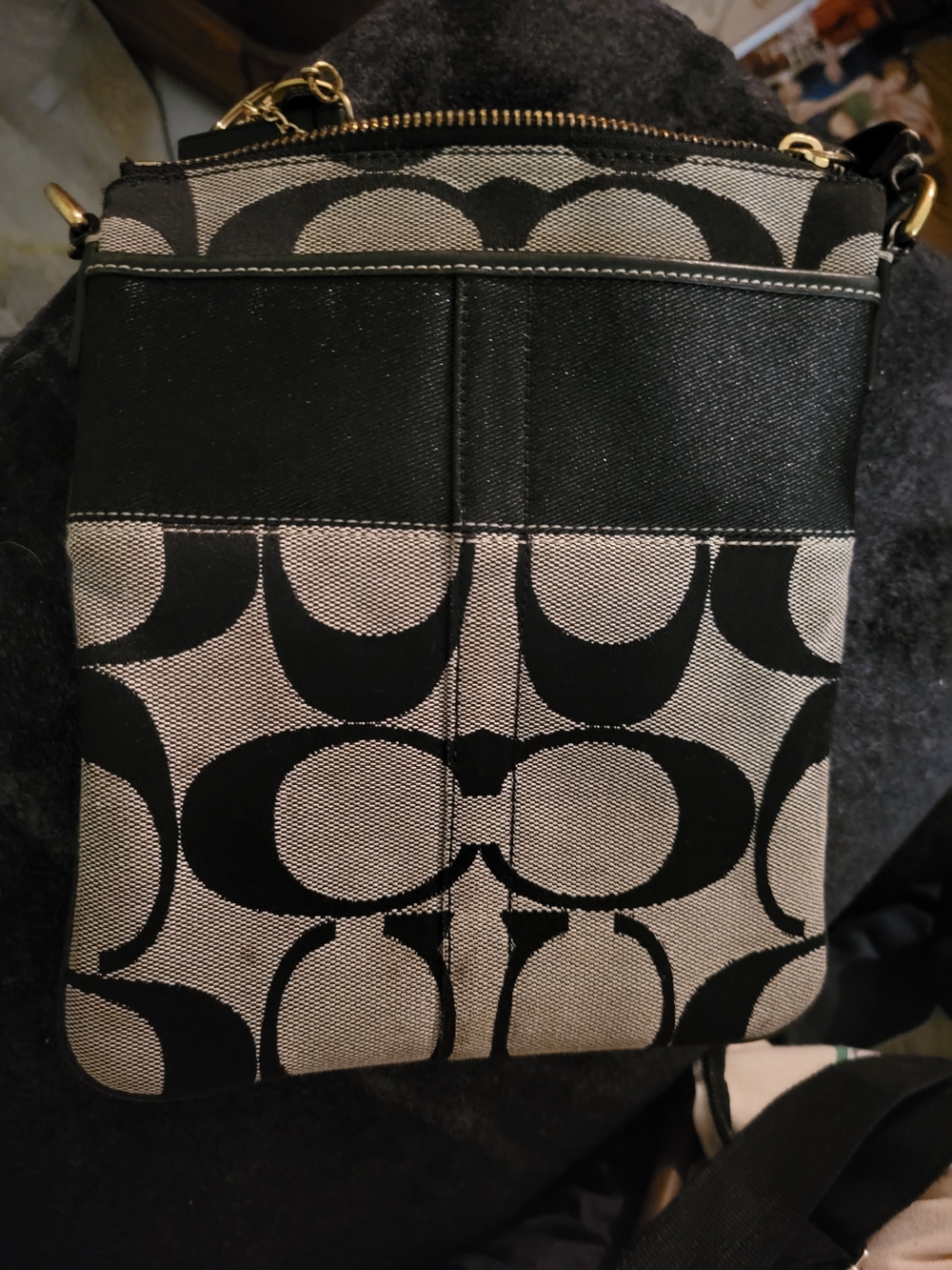 Coach Black and Khaki Signature Crossbody Bag